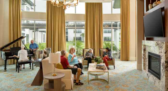 Senior living lobby interior luxury homes apartment cypress commons entrance faulkner designed group